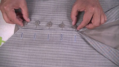 learn to sew a button on the front of a waistcoat. image showing the placement of buttons on the front of a waistcoat before they are sewn and attached #learntosew.