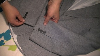 image of a gents tailored jacket sleeve. Learn to sew a jacket sleeve is easy with our step by step sewing courses which will teach you how to sew and create the tailored jacket in a very indepth way including the sleeve with a vent #learntosew #learntotailor #learntailoringonline