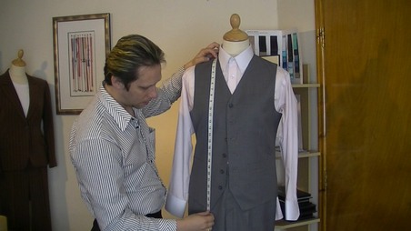 measuring the front panel of a waistcoat. #onlinesewingclasses.